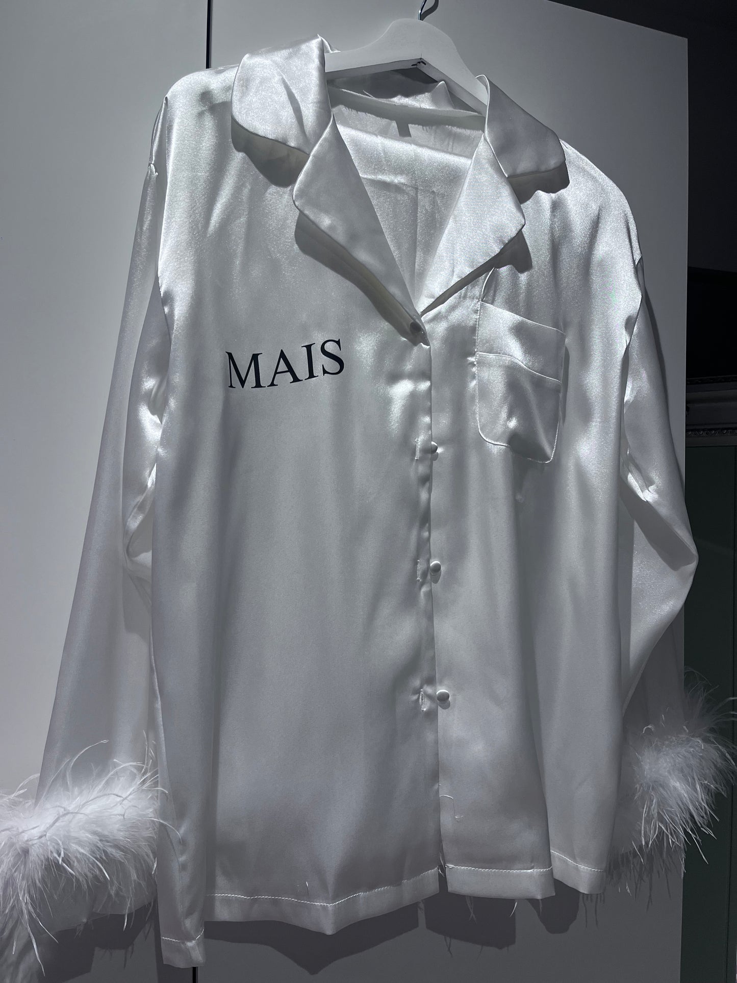 Personalised Long Sleeve Feathered Satin PJS Set