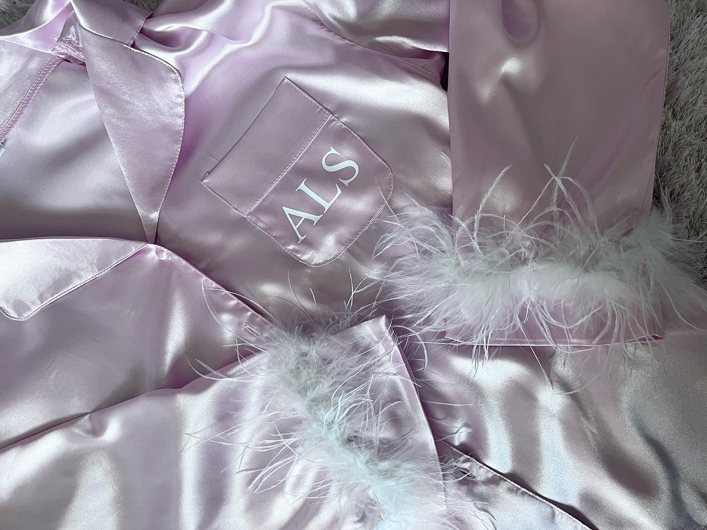 Personalised Long Sleeve Feathered Satin PJS Set