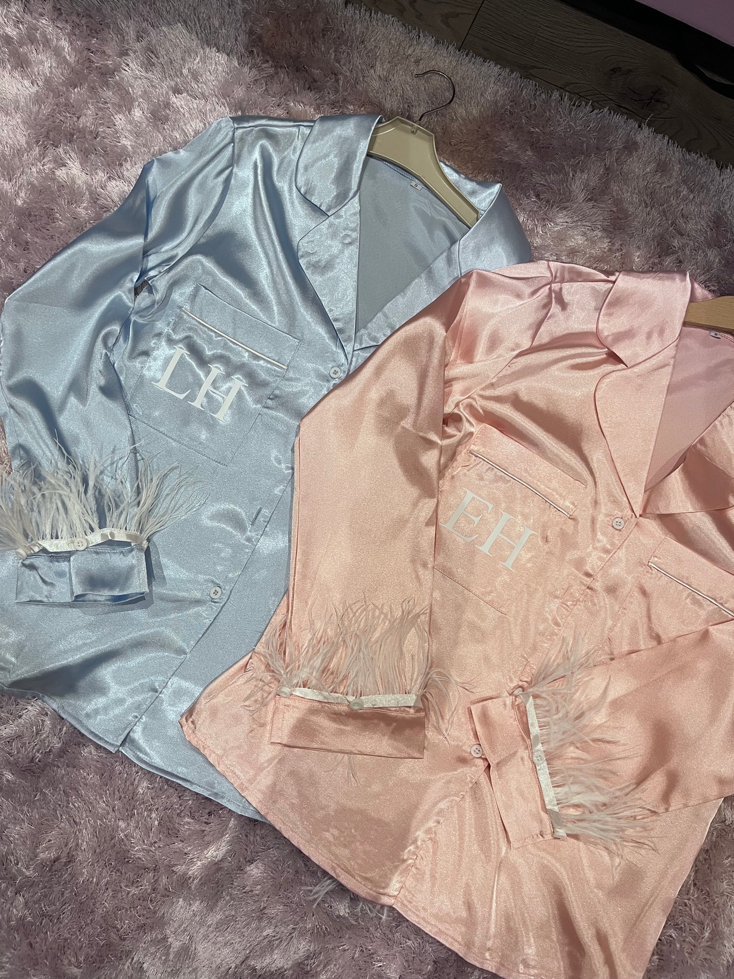 Women’s Personalised Short Satin Feather PJS set