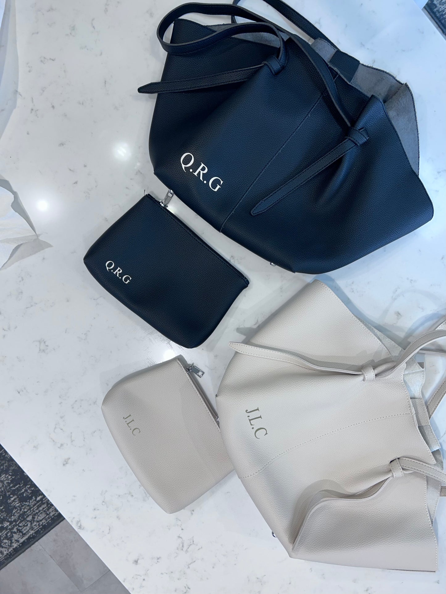 Personalised Faux leather shoulder tote bag with matching purse