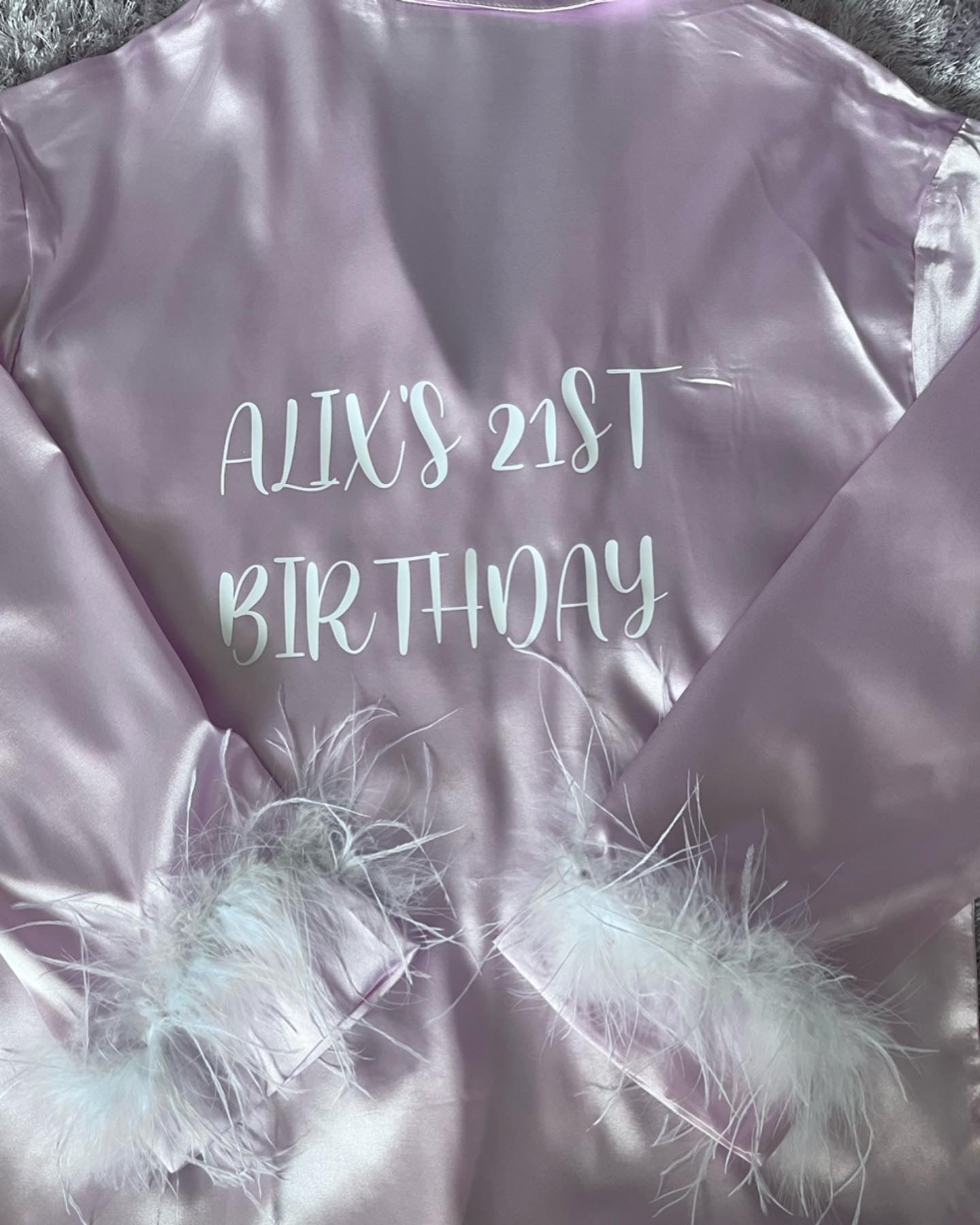 Personalised Long Sleeve Feathered Satin PJS Set