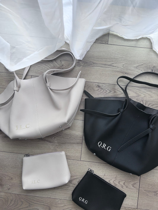 Personalised Faux leather shoulder tote bag with matching purse
