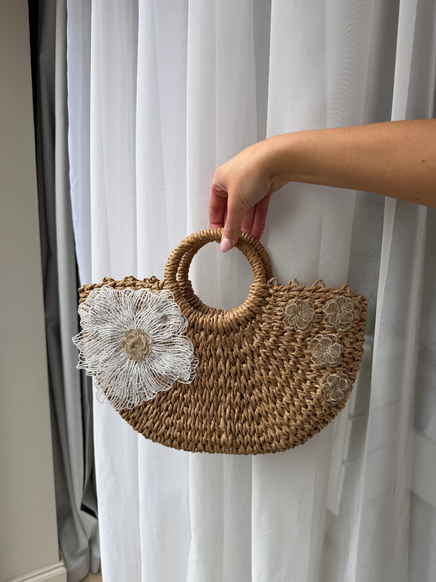 Hand Embellished Straw Bag