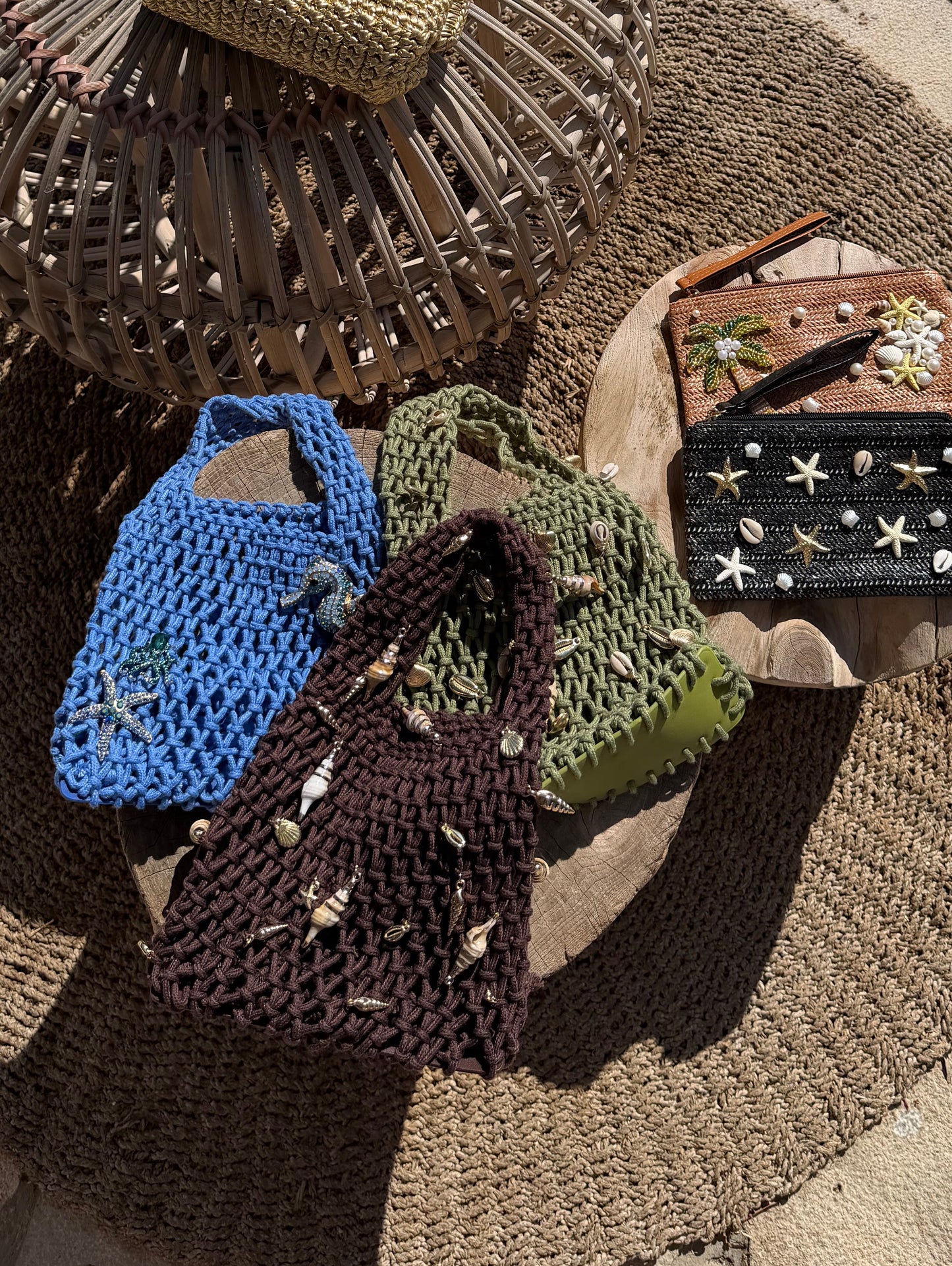 Crochet Embellished woven Bag