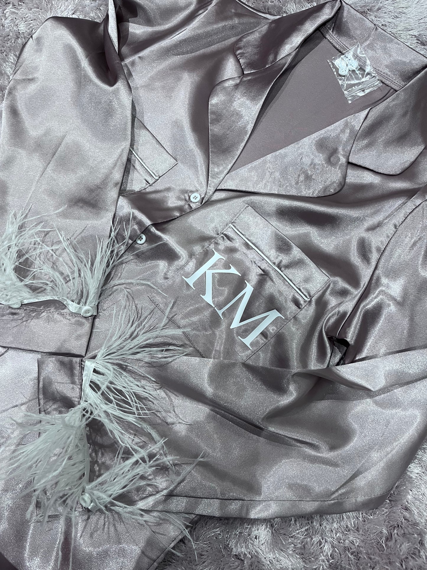 Women’s Personalised Short Satin Feather PJS set