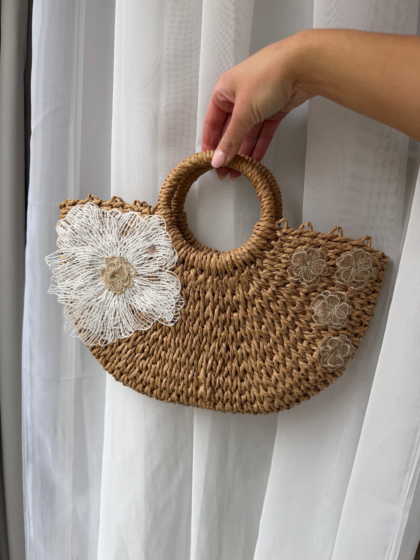 Hand Embellished Straw Bag
