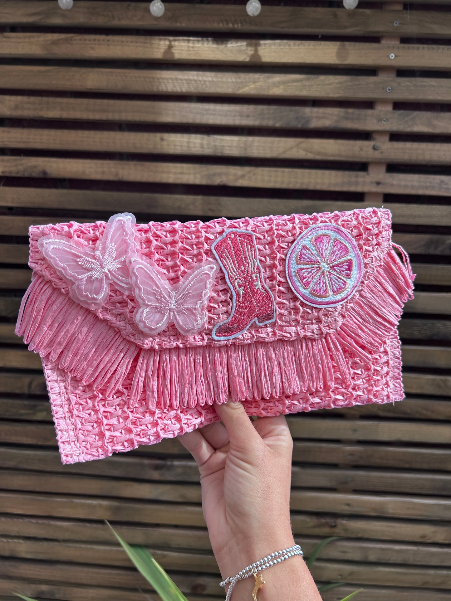 Appliqué Themed clutch bag
