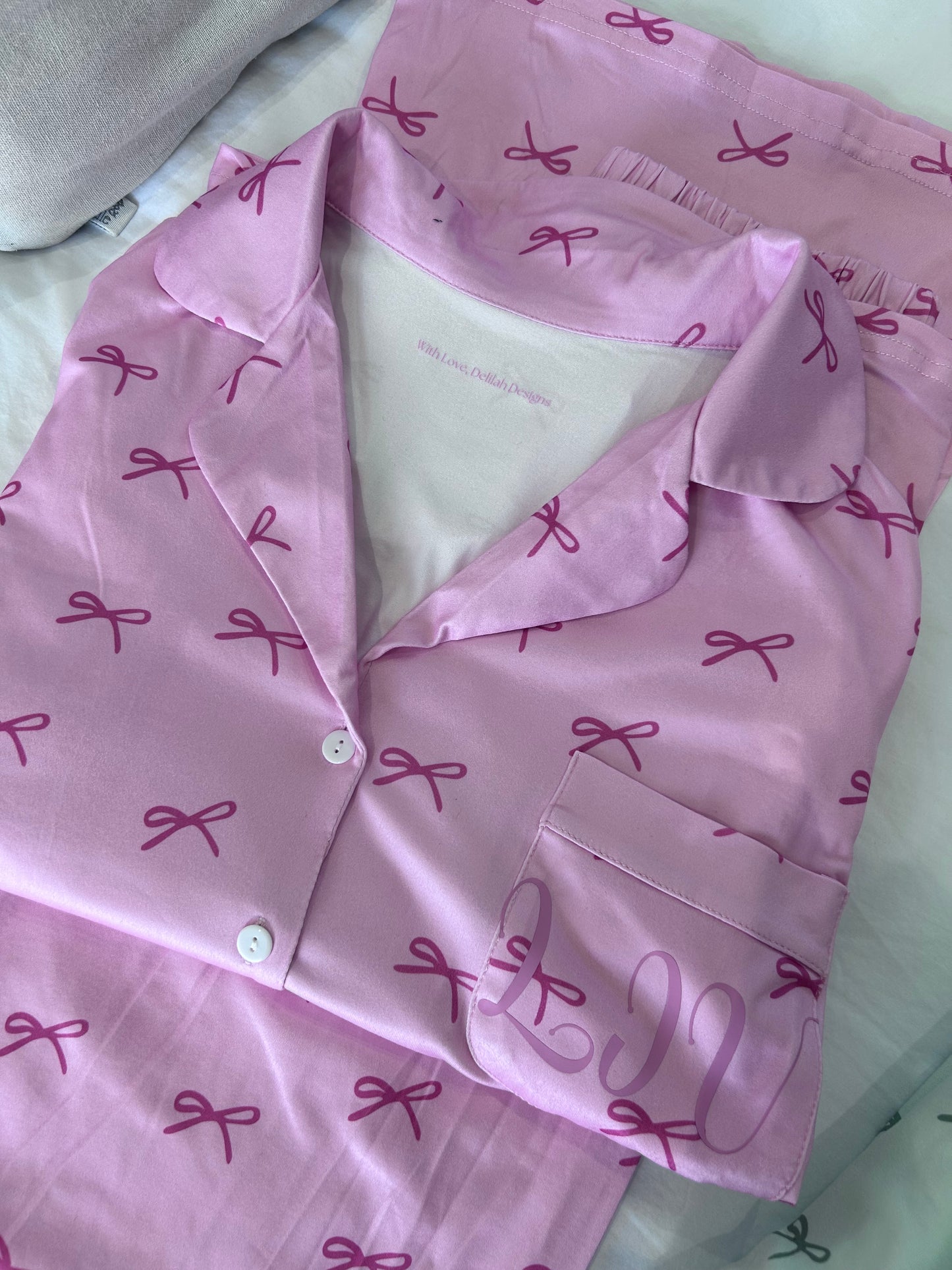 PRE-ORDER Personalised Bow inspired boyfriend pyjamas