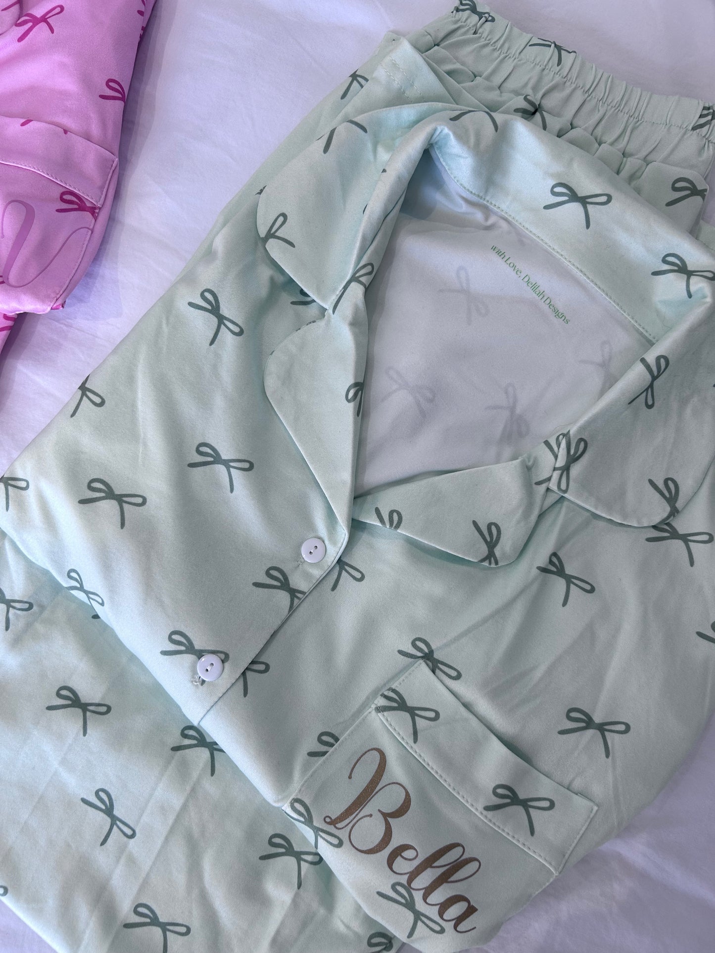 PRE-ORDER Personalised Bow inspired boyfriend pyjamas