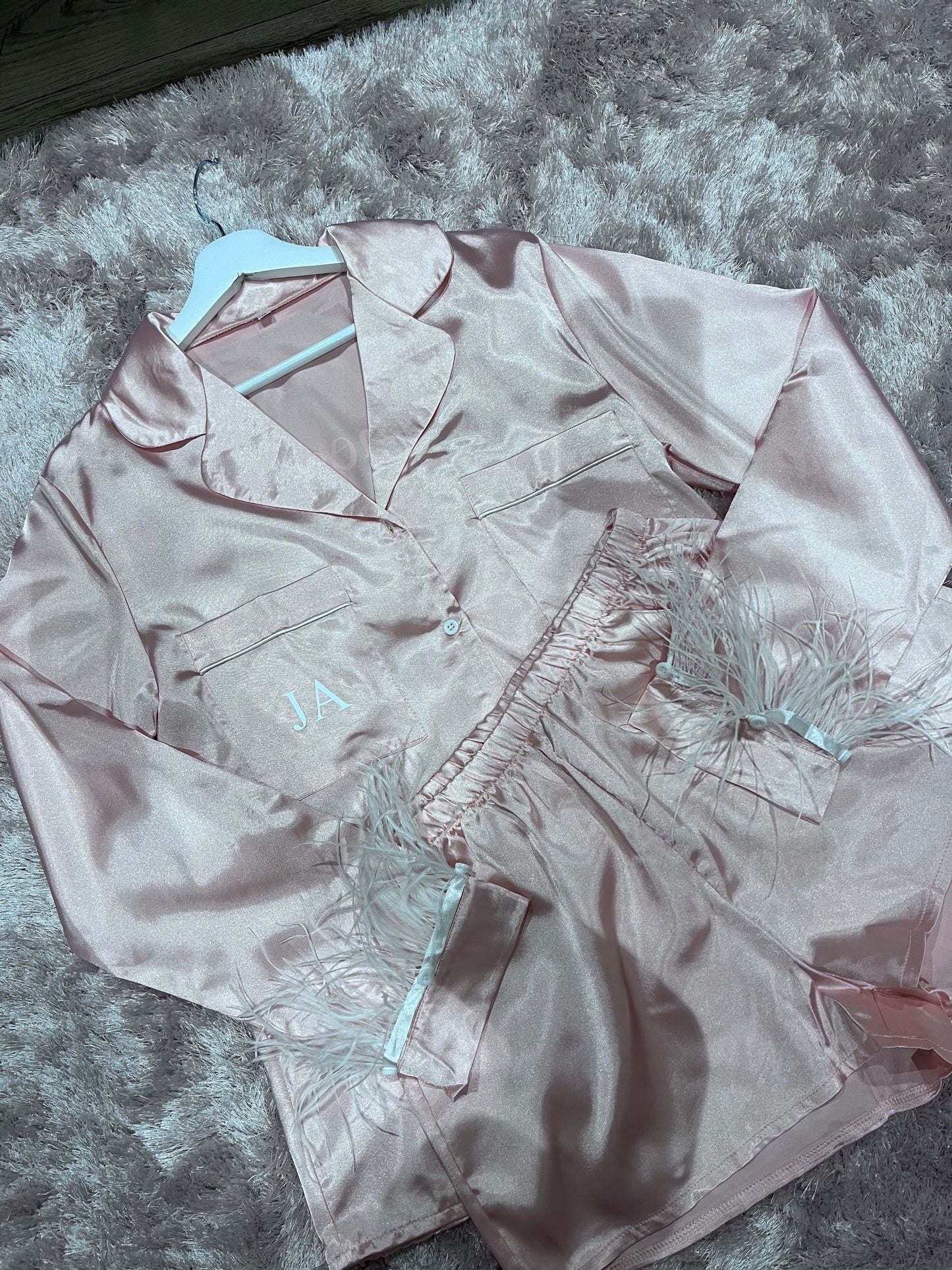 Women’s Personalised Short Satin Feather PJS set