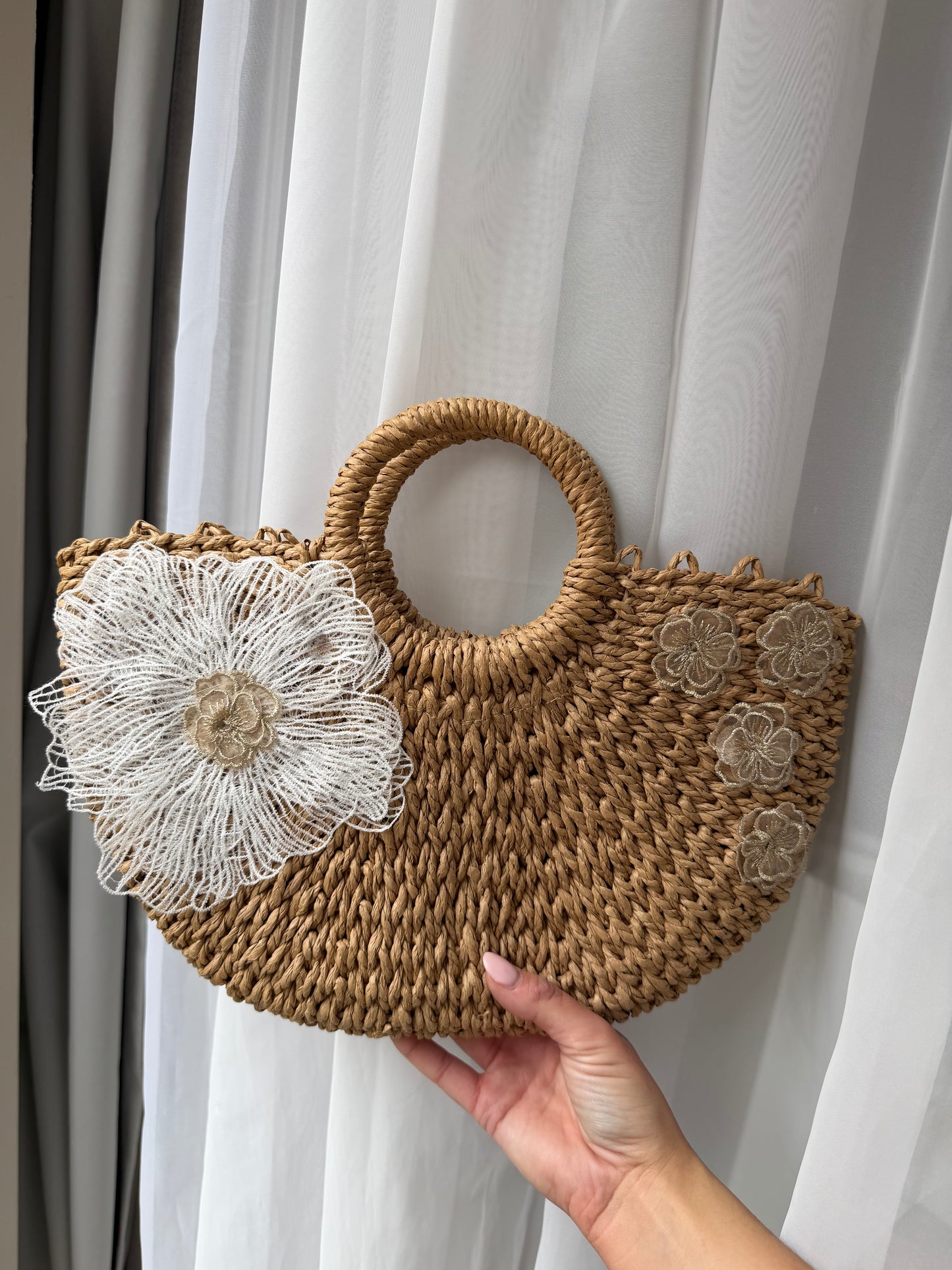 Hand Embellished Straw Bag