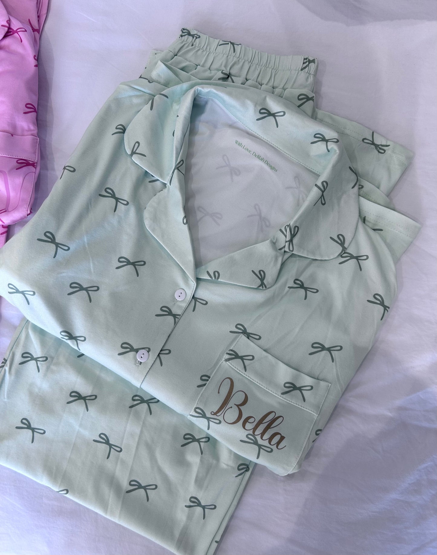 PRE-ORDER Personalised Bow inspired boyfriend pyjamas