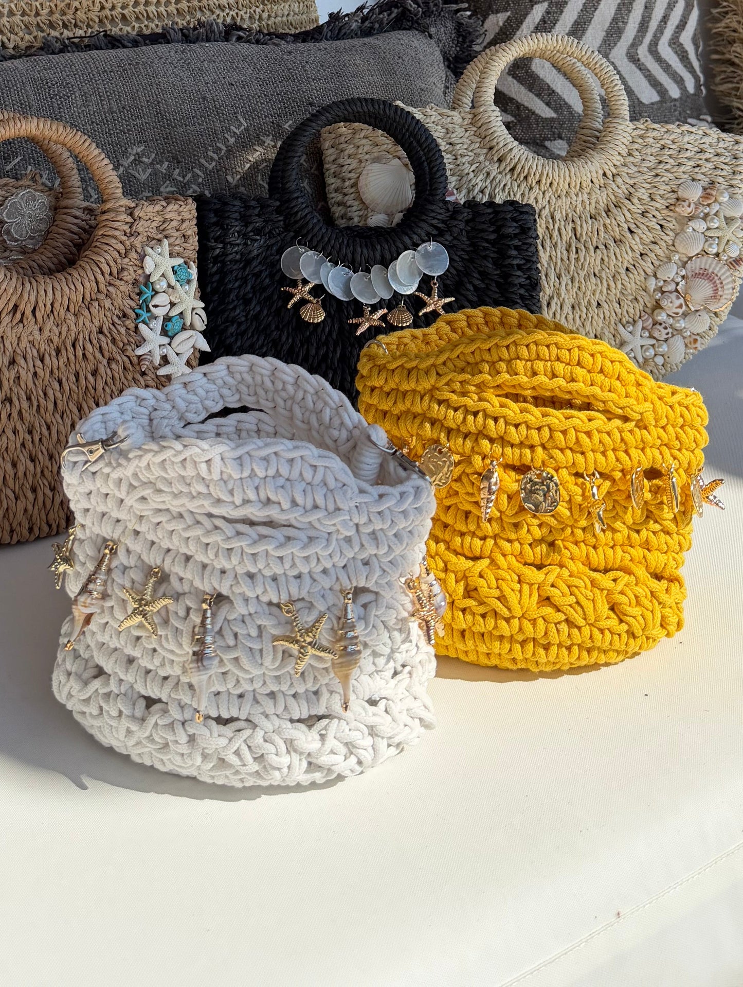 Crochet Embellished Mini Bucket Bag